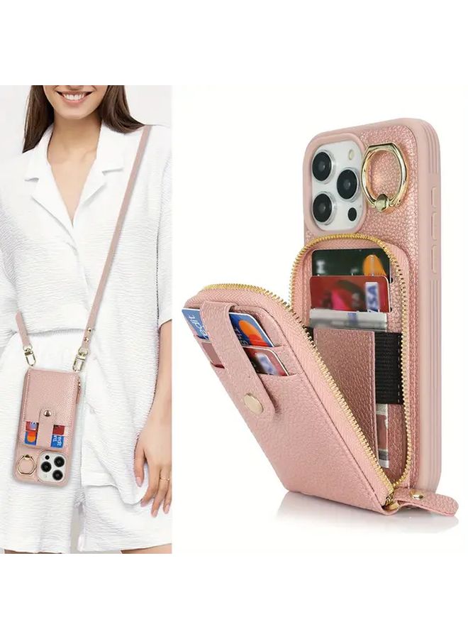 Black Diagonal Zipper Wallet Phone Case for iPhone 14 Plus with RFID Blocking Large Capacity - Image 2